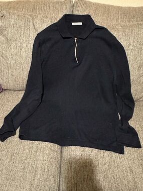 Navy Zara Half-Zip Polo Sweater